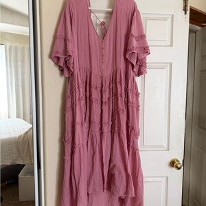 Free People - beachy flowy pink backless dress.